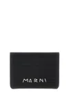 Marni Compact Rectangular Textured Logo Card Holder In Black