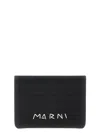 Marni Compact Rectangular Textured Logo Card Holder In Black