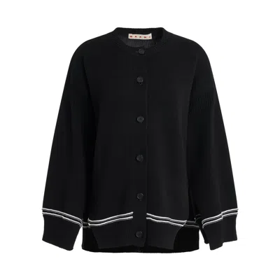 Marni Intarsia-knit Logo Cotton Cardigan In Black