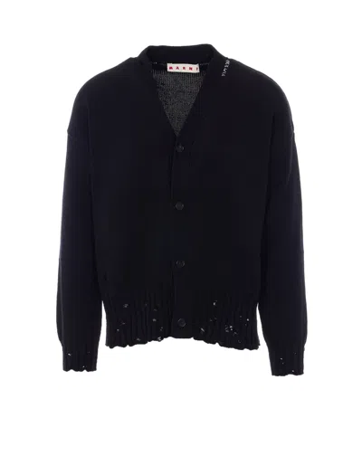 Marni Logo Cardigan In Blue
