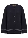 Marni Intarsia Logo Wool Cardigan In Black