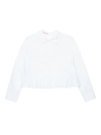 Marni Kids' Logo-collar Cotton Shirt In White