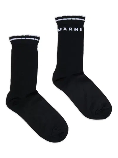 Marni Kids' Logo Contrasting-trim Socks In Black
