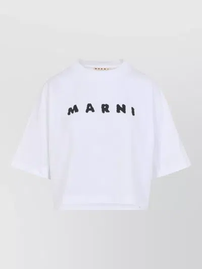 Marni Logo Cotton Crew Neck Short Sleeve T-shirt In White