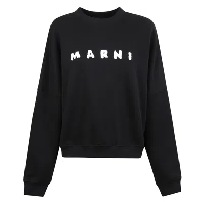 Marni Logo Cotton Crewneck Sweatshirt In Black