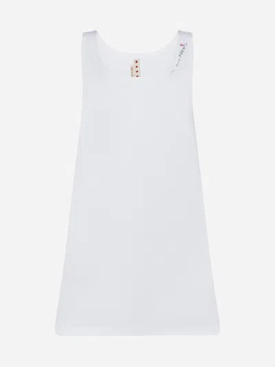 Marni Logo Cotton Mini Dress In White