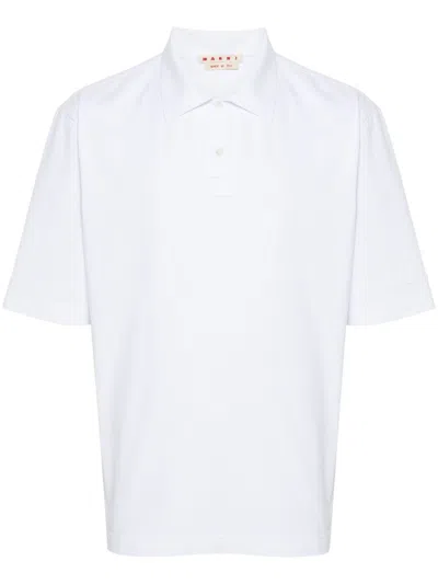 Marni Men's Logo Cotton Polo Shirt In White
