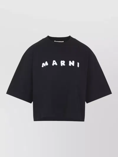 Marni Logo Cotton T Shirt Round Neck In Black