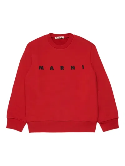 Marni Kids' Logo Crew-neck Sweatshirt In Red