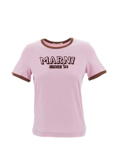 Marni Logo Crew-neck T-shirt In Pink