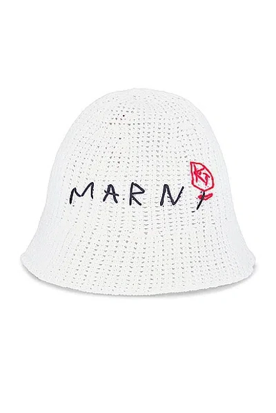 Marni Logo Crochet Bucket Hat In Lily White