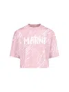 Marni Logo Print Cropped T-shirt In Pink