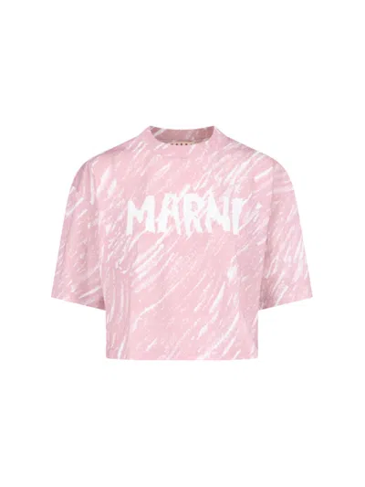 Marni Logo Print Cropped T-shirt In Pink