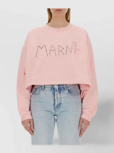 Marni Logo Cropped Knitwear With Ribbed Finish In Pink