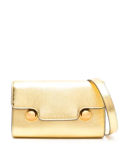 Marni Logo-debossed Cross Body Bag In Gold