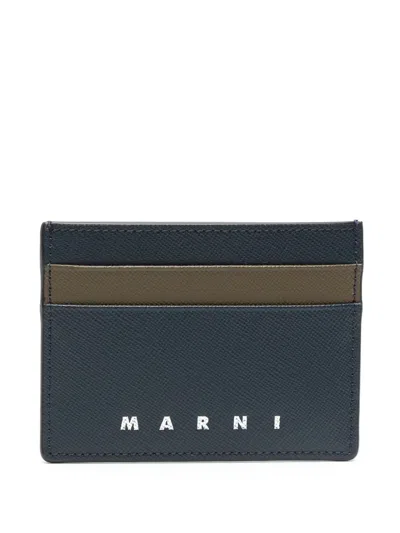 Marni Logo-debossed Leather Cardholder In Blue