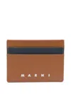 Marni Saffiano Leather Color Block Cardholder In Brown