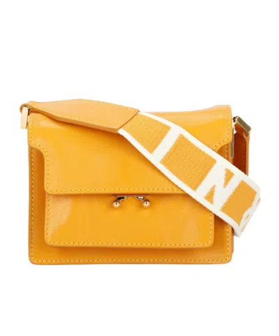 Marni Logo-debossed Leather Shoulder Bag In Yellow