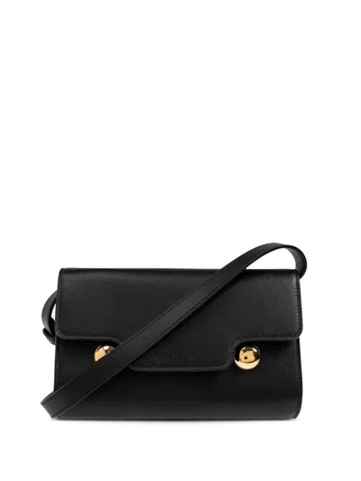 Marni Logo Debossed Shoulder Bag In Black