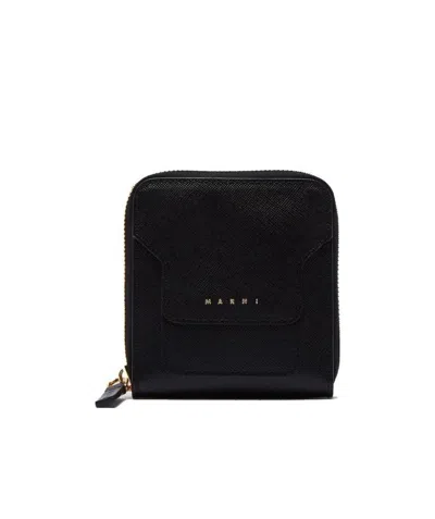 Marni Logo-debossed Zip Wallet In Black