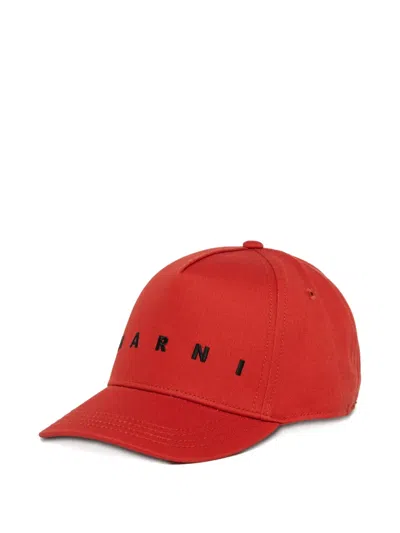 Marni Kids' Logo Detail Cap In Red
