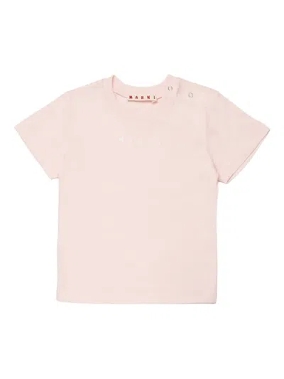 Marni Babies' Logo-detail Crew-neck T-shirt In Pink