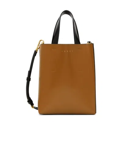 Marni Logo-detail Leather Tote Bag In Brown