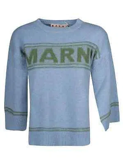 Pre-owned Marni Logo Detail Rib Knit Sweater 38 It In Blue