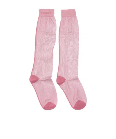 Marni Logo-detail Sheer Socks In Gold