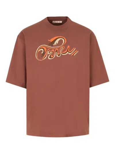 Marni Logo-detail Short-sleeve T-shirt In Brown