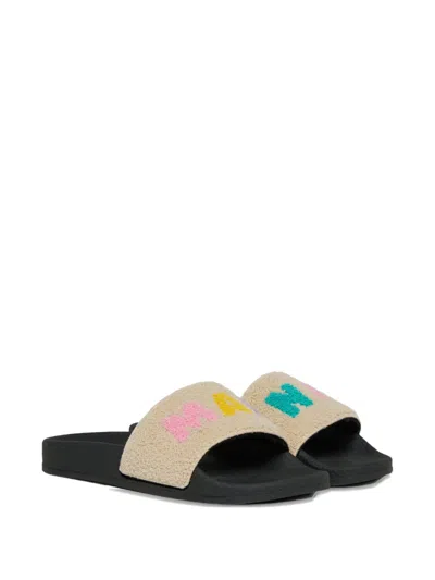 Marni Kids' Logo-detail Slides In Neutral
