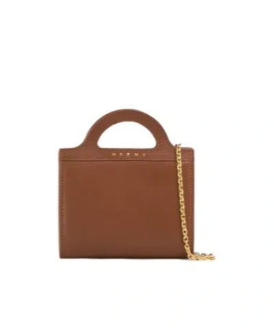 Marni Logo Detailed Bi-fold Wallet In Brown