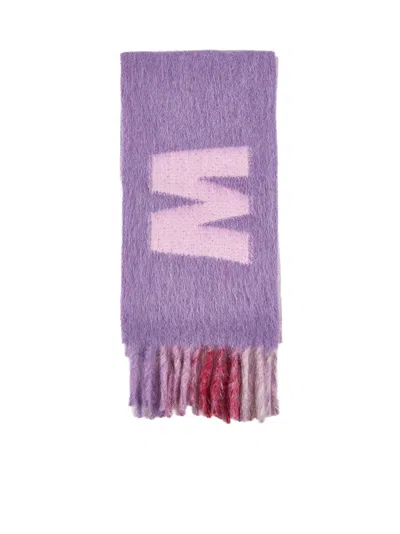 MARNI MARNI LOGO DETAILED FRAYED-EDGE SCARF