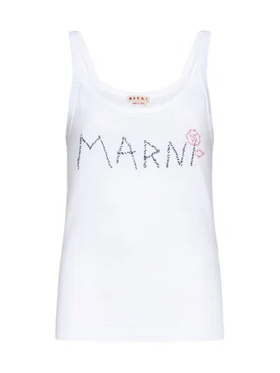 Marni Logo Detailed Tank Top In White