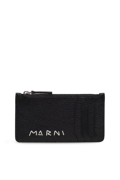 Marni Embroidered-logo Cardholder In Black