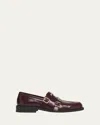 Marni Leather Loafers With Stitched Detailing And Shape In Burgundy/red