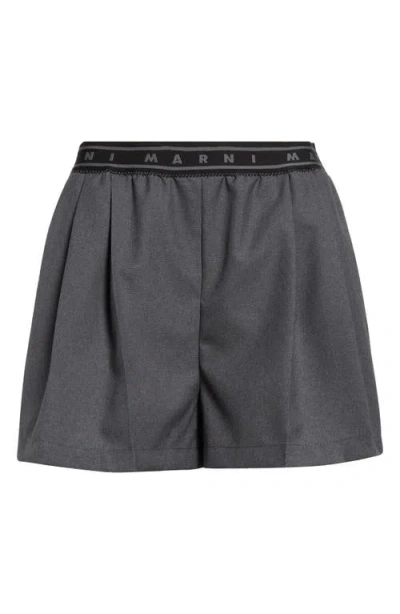 MARNI MARNI LOGO ELASTIC WAIST PLEATED VIRGIN WOOL SHORTS