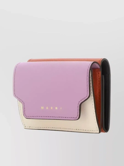 Marni Logo-embellished Leather Tri-fold Purse In Pink