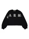 Marni Cropped Crew-neck Sweatshirt With Embroidered  Patch Logo In Black