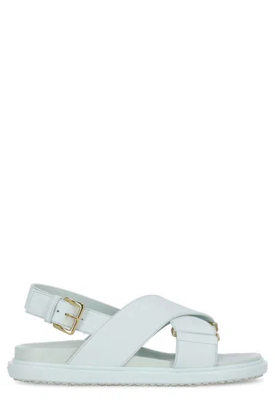 Marni Logo Embossed Buckled Sandals In Clear Blue