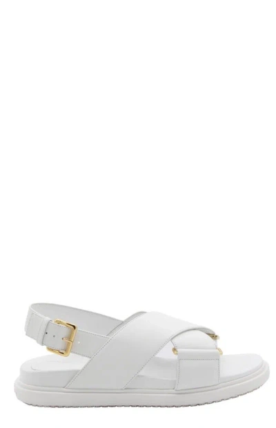 Marni Logo Embossed Buckled Sandals In White