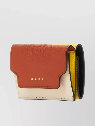 Marni Logo-embossed Leather Tri-fold Purse In Yellow