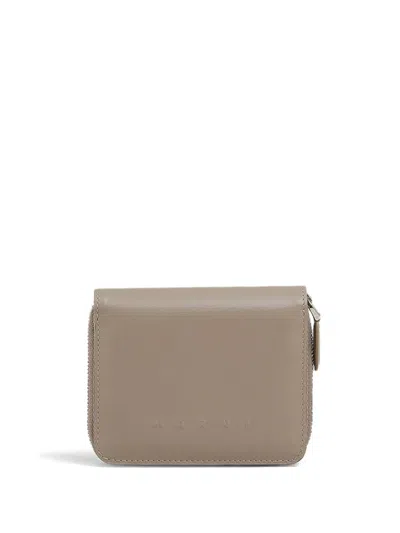 Marni Logo-embossed Leather Wallet In Neutrals