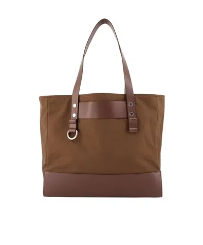 Marni Logo Embossed Tote Bag In Brown
