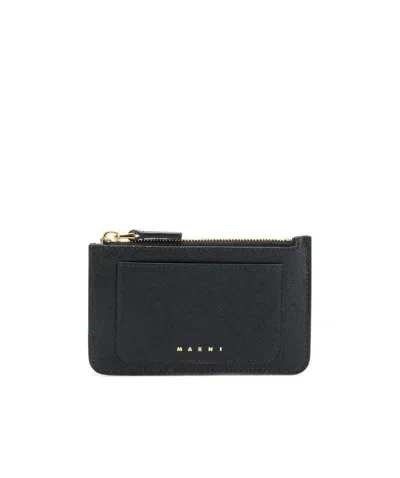 Marni Logo Embossed Zip Pouch In Black