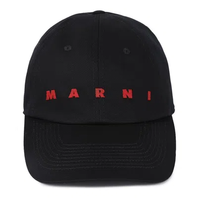 Marni Logo Embroidered Baseball Cap In Black