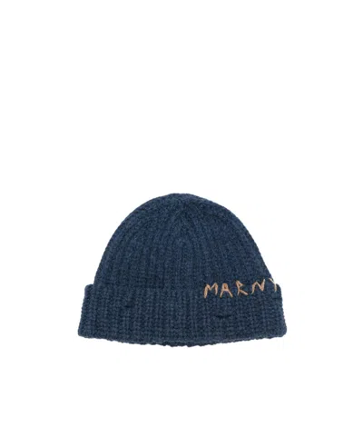 MARNI MARNI LOGO EMBROIDERED KNITTED BEANIE