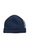Marni Men Hand-embroidered Logo Beanie Hat In Blue