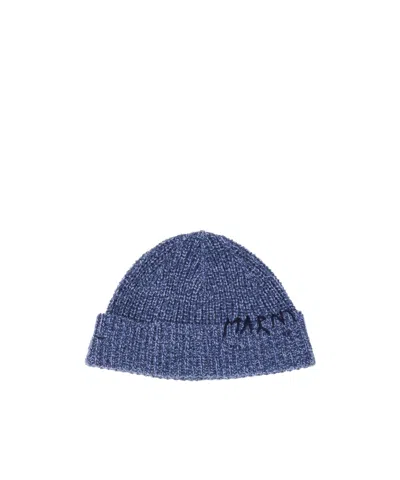 Marni Logo Embroidered Beanie In Blue