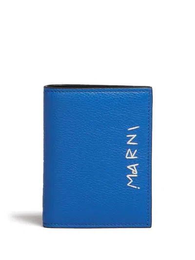 Marni Logo-embroidered Bi-fold Wallet In Blue